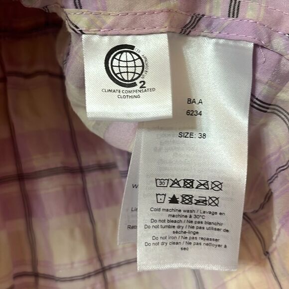 Ganni Seersucker Smocked Check Plaid Square Neck Poplin Top Size 38 - Picture 5 of 6